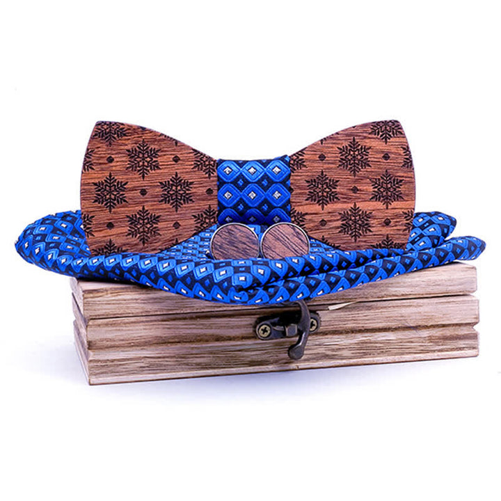 Lot de 3 nœuds papillon en bois à motif flocons de neige pour homme