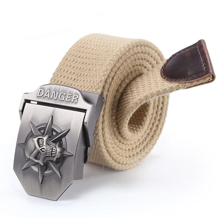 Ceinture en toile tissée à boucle automatique pour homme avec tête de mort