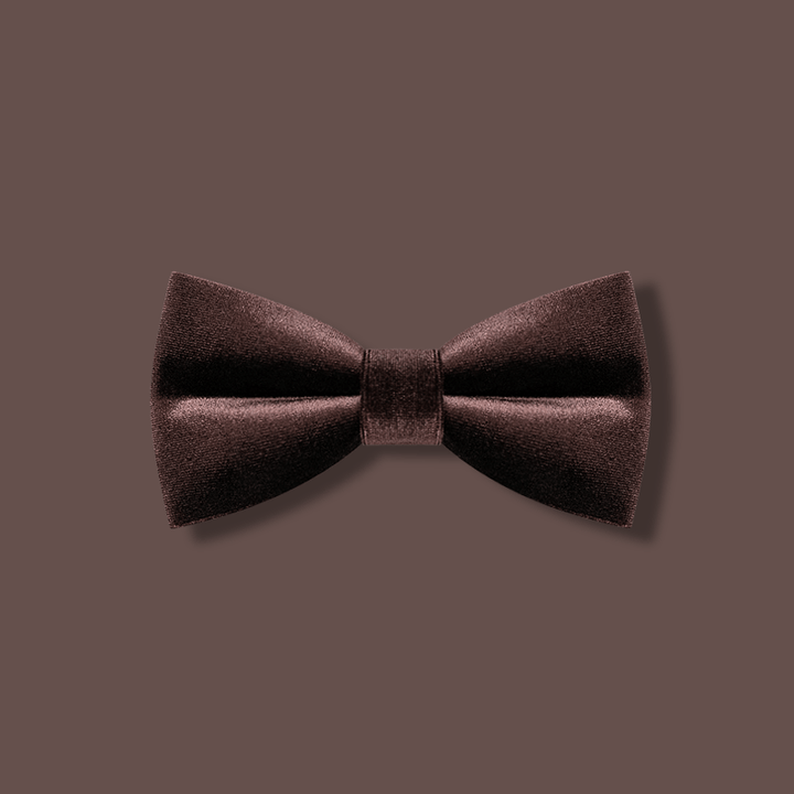 Nœud papillon en velours de couleur unie marron café pour homme