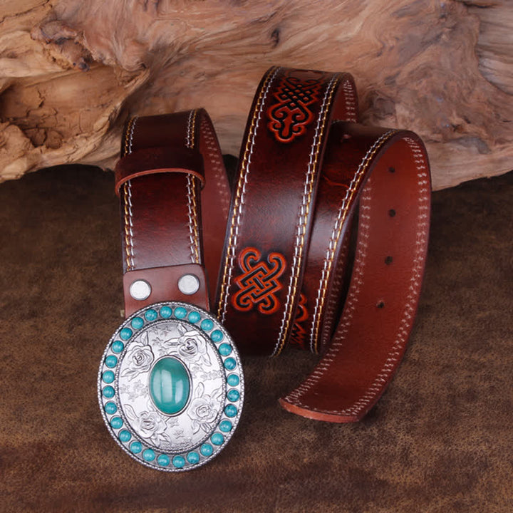 Ceinture unisexe en cuir sculpté avec agate de jade turquoise rose