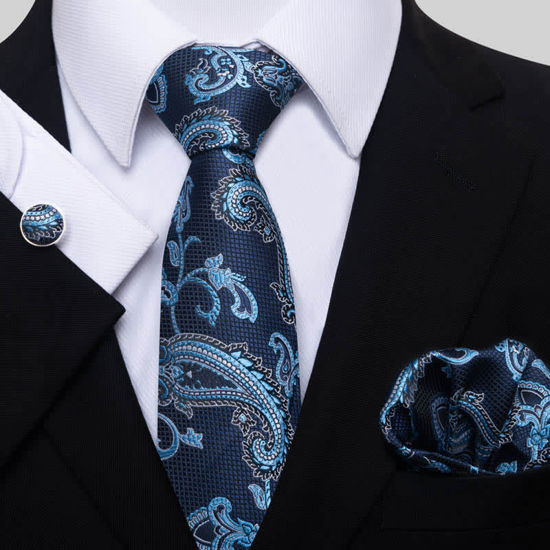 Ensemble de 3 cravates pour homme à motif cachemire bleu - Nuance de bleu - image 0