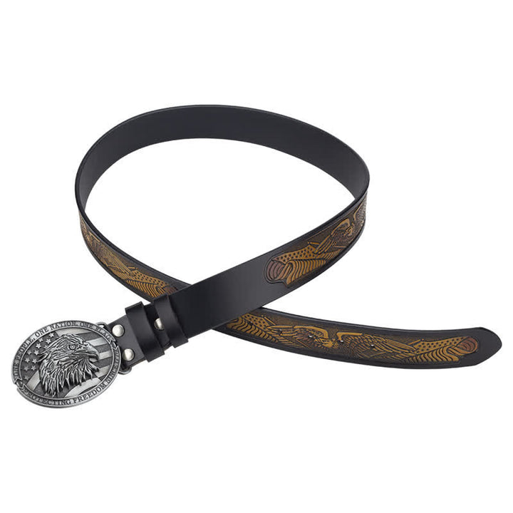 Ceinture en cuir à boucle pour homme avec tête d'aigle à tête blanche et drapeau américain