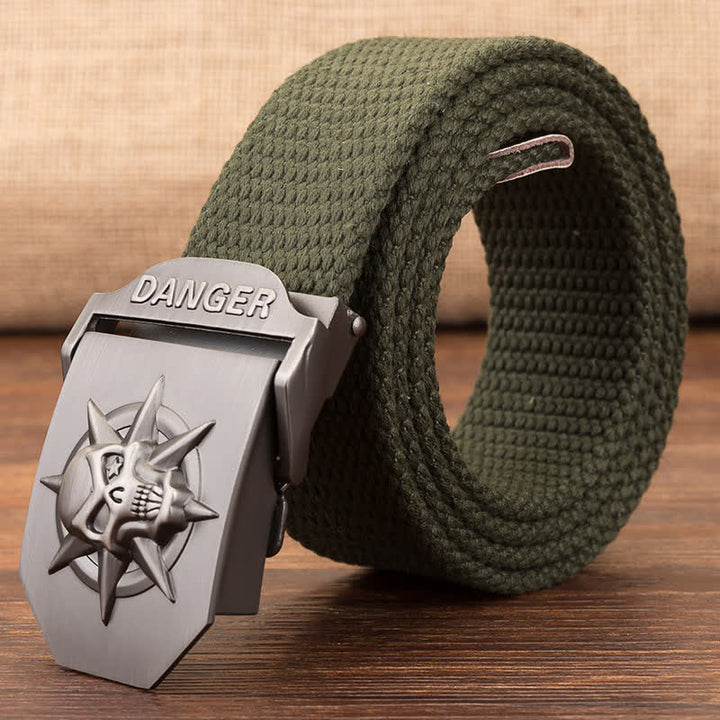 Ceinture en toile tissée à boucle automatique pour homme avec tête de mort
