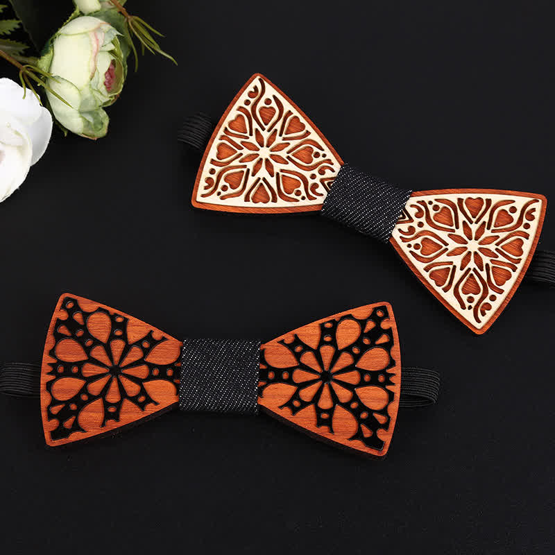 Nœud papillon en bois à motif floral majestueux pour homme