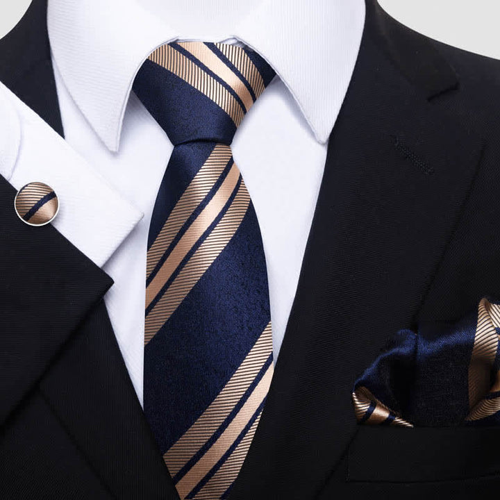 Ensemble de 3 cravates à rayures bleu marine et blé pour homme 
