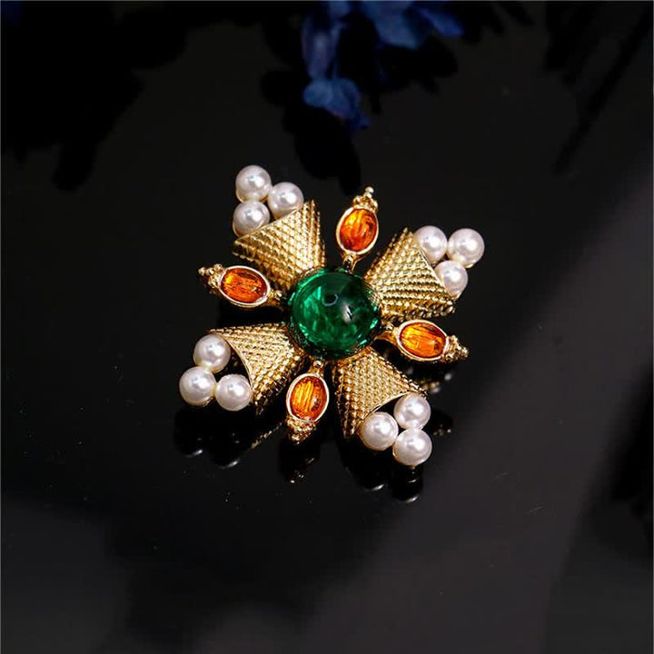 Broche en perles pour femme avec croix baroque impératrice