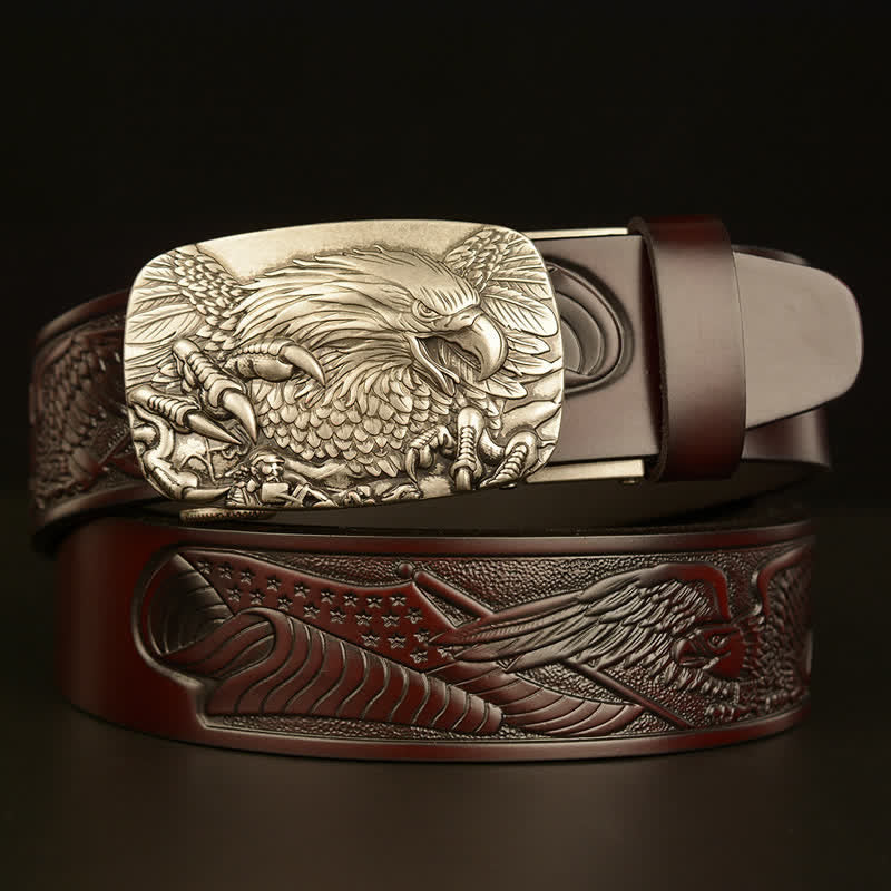Ceinture en cuir à boucle automatique vintage pour homme avec ailes d'aigle