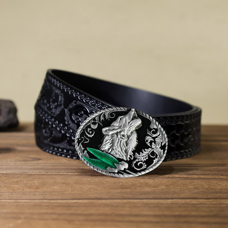 Ceinture en cuir à boucle tête de loup hurlant DIY pour homme