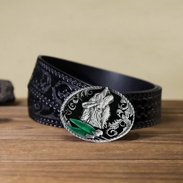 Ceinture en cuir à boucle tête de loup hurlant DIY pour homme