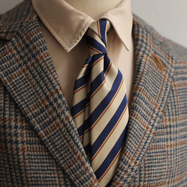 Cravate rayée classique pour homme, idéale pour le bureau - Beige et bleu marine - image 5