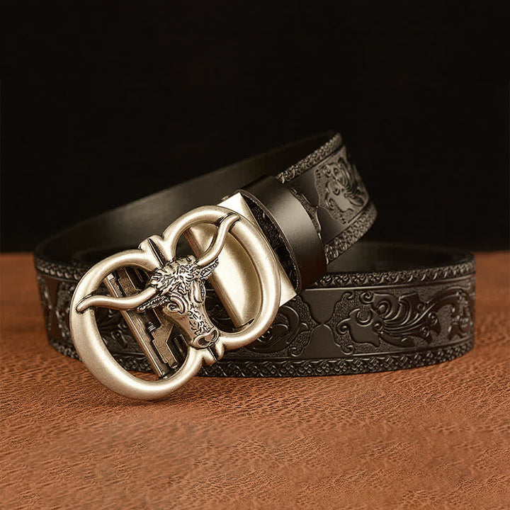 Ceinture en cuir avec boucle tête de taureau pour homme