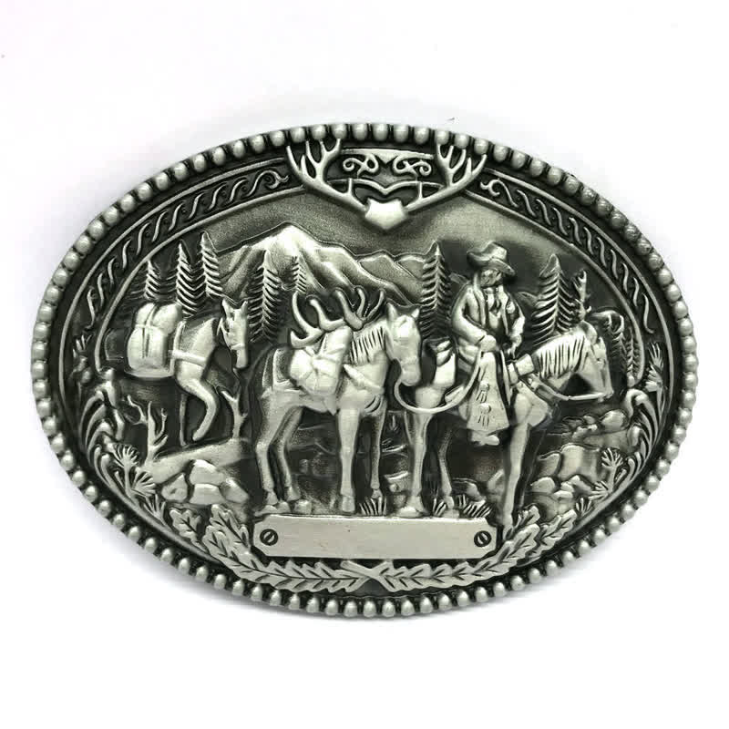Ceinture en cuir à boucle pour homme avec motif de cheval de cow-boy