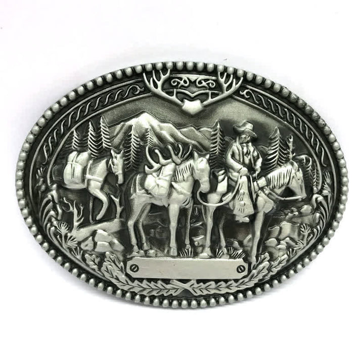 Ceinture en cuir à boucle pour homme avec motif de cheval de cow-boy