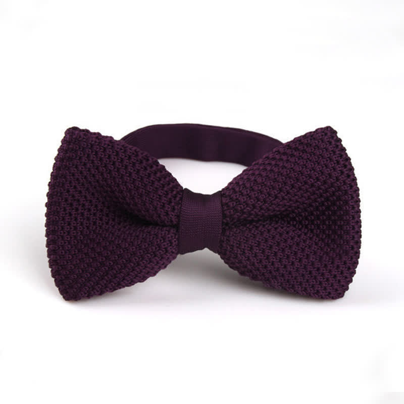 Nœud papillon tricoté double épaisseur de couleur unie pour homme