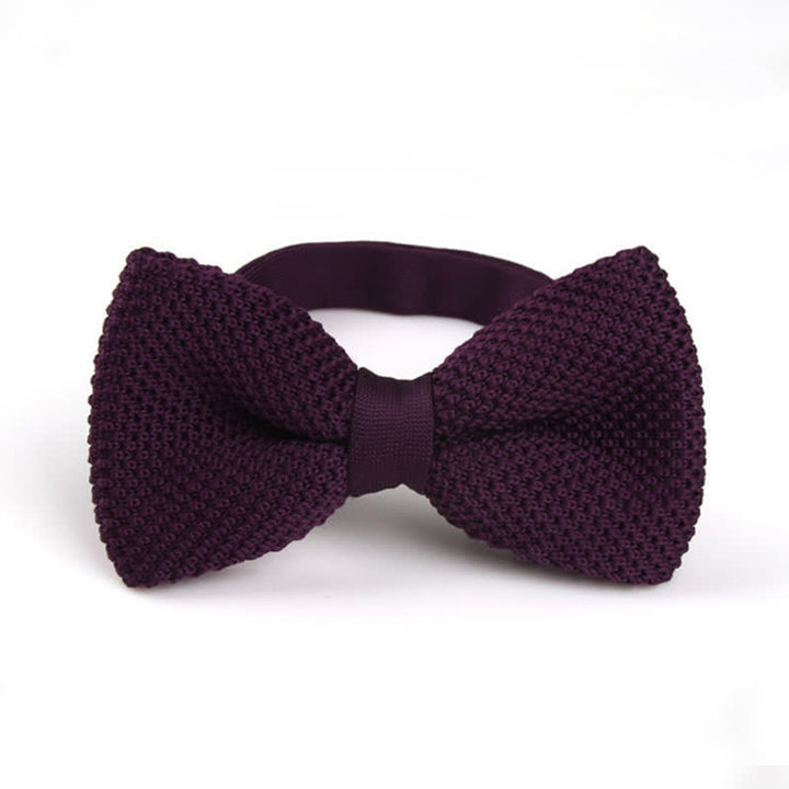 Nœud papillon tricoté double épaisseur de couleur unie pour homme