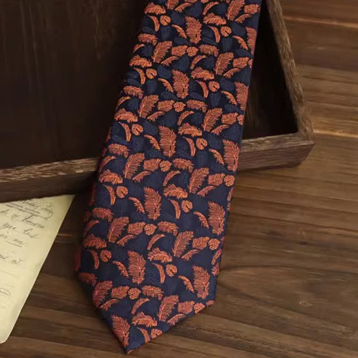 Cravate pour homme à imprimé plumes orange et bleu marine - image 2
