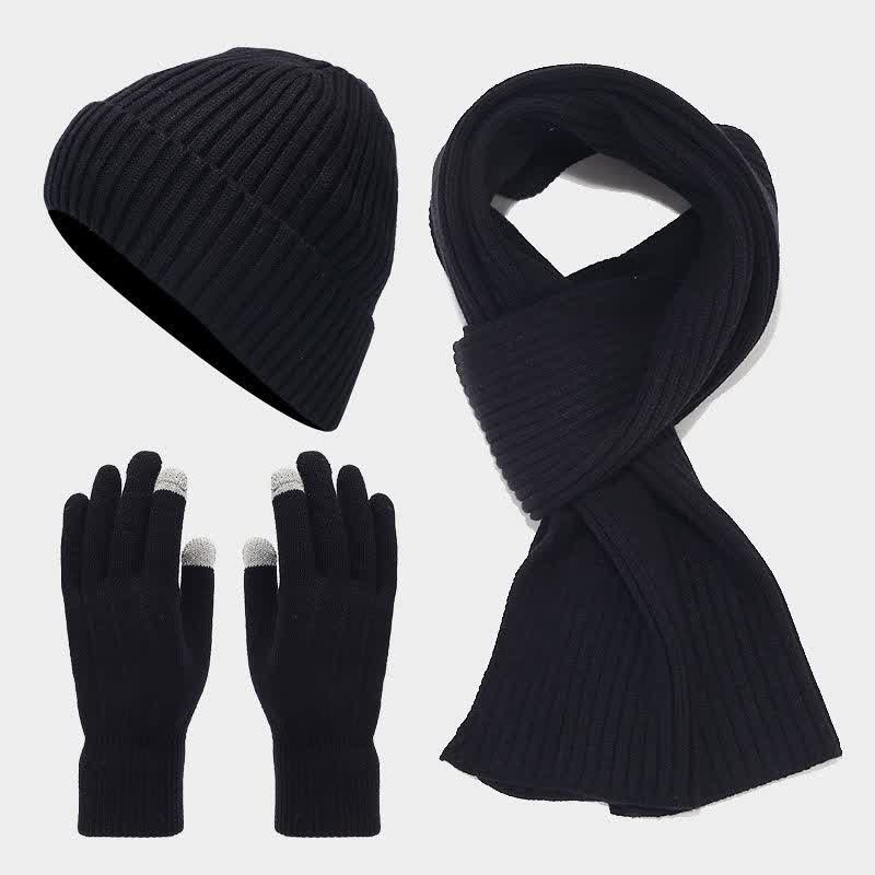 Ensemble de 3 pièces unisexe classique polyvalent avec bonnet, écharpe et gants