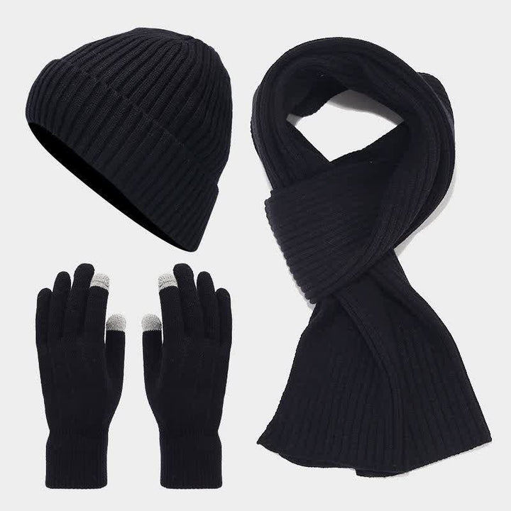Ensemble de 3 pièces unisexe classique polyvalent avec bonnet, écharpe et gants