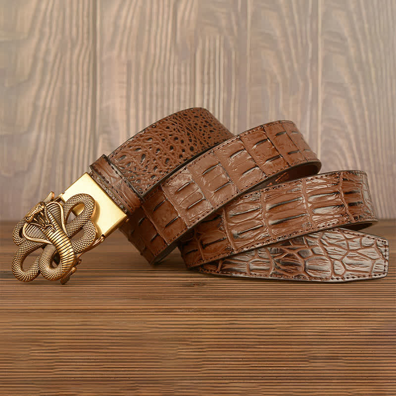 Ceinture en cuir à motif alligator cobra bouclé pour homme