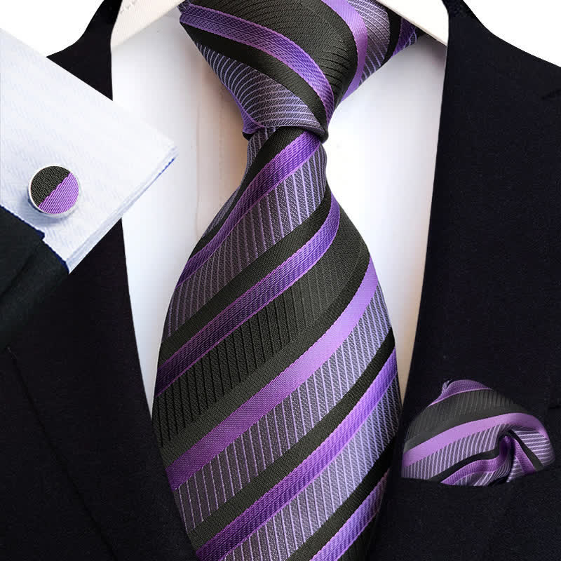 Ensemble de 3 cravates à rayures violettes et noires pour hommes - Violet et noir - image 0