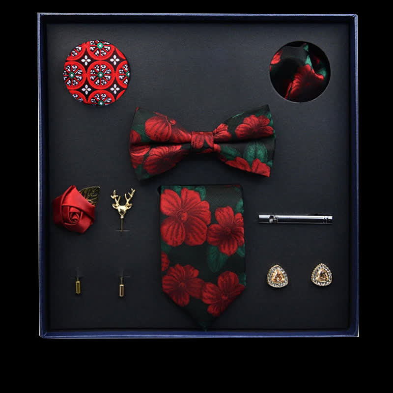 Lot de 8 nœuds papillon vintage en forme de feuille, vert foncé et rouge, coffret cadeau - Vert foncé et rouge - image 0