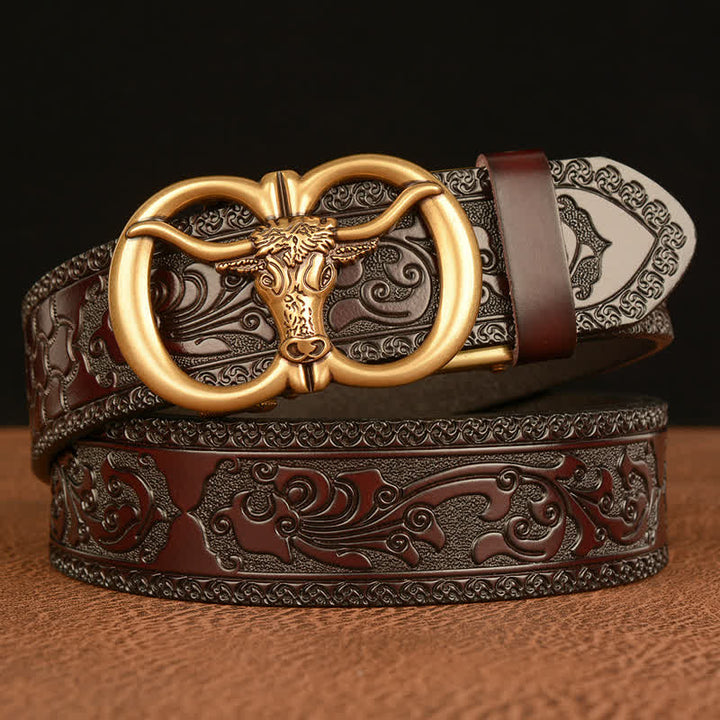 Ceinture en cuir avec boucle tête de taureau pour homme