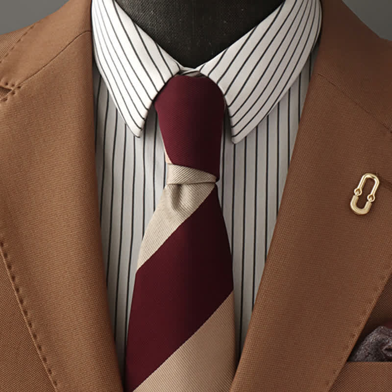 Cravate à rayures diagonales beige et bordeaux pour homme - Beige et Bordeaux - image 0