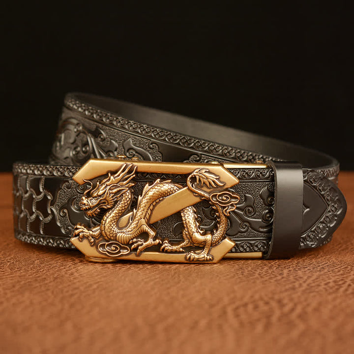 Ceinture en cuir pour homme avec motif rétro dragon Z en relief