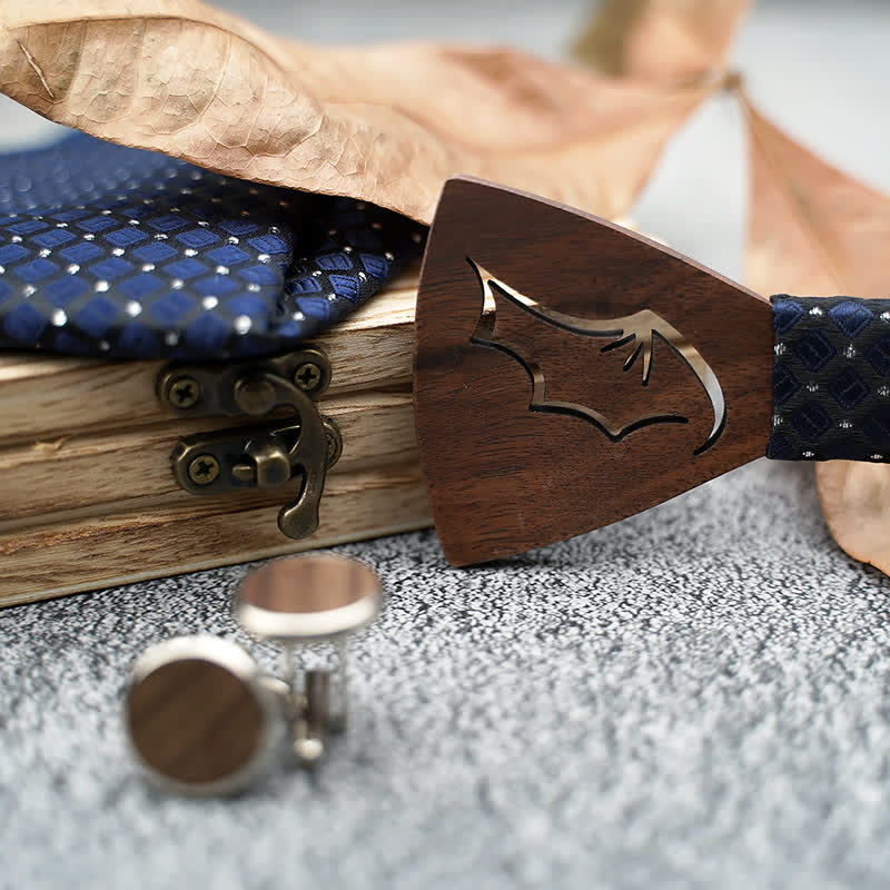 Lot de 3 nœuds papillon en bois avec ailes de démon pour homme