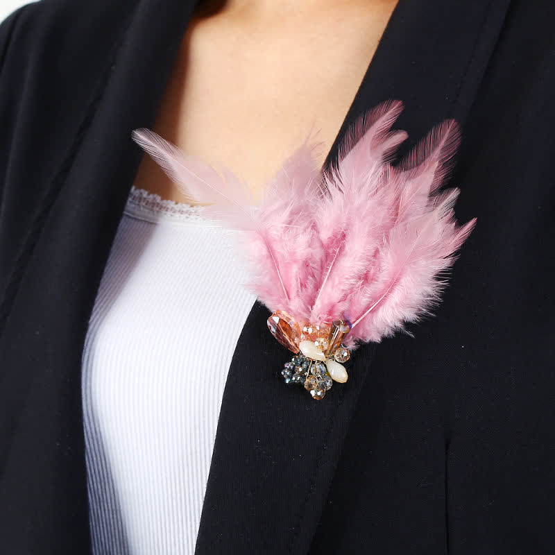 Broche de luxe en cristal avec branches et plumes de flocon de neige pour femme