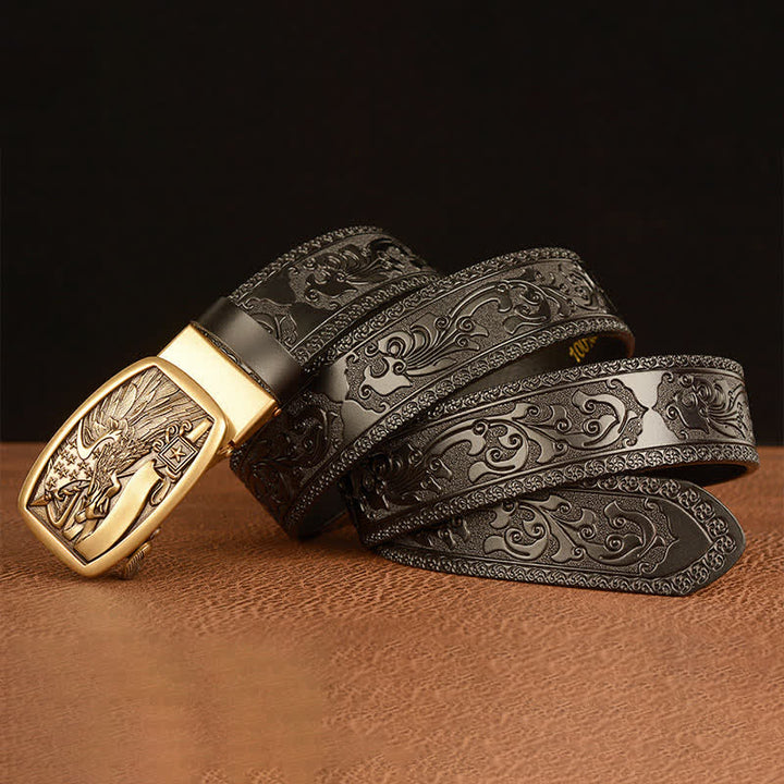 Ceinture en cuir pour homme avec drapeau américain et aigle faucon