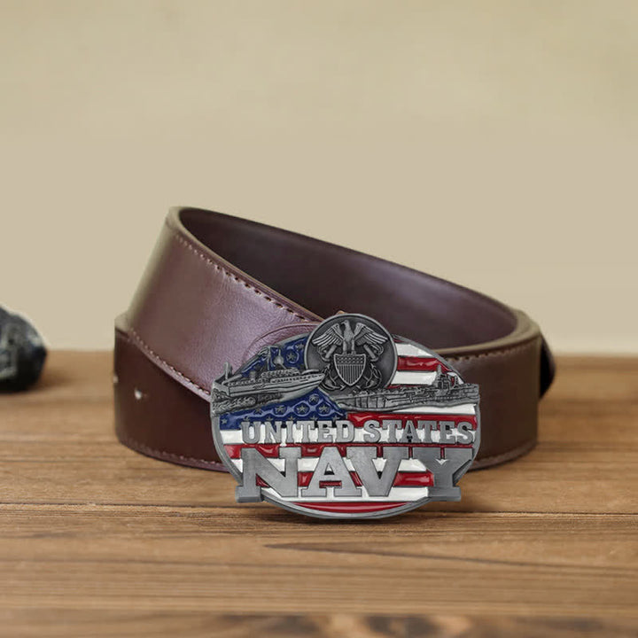Ceinture en cuir à boucle militaire de la marine américaine pour homme