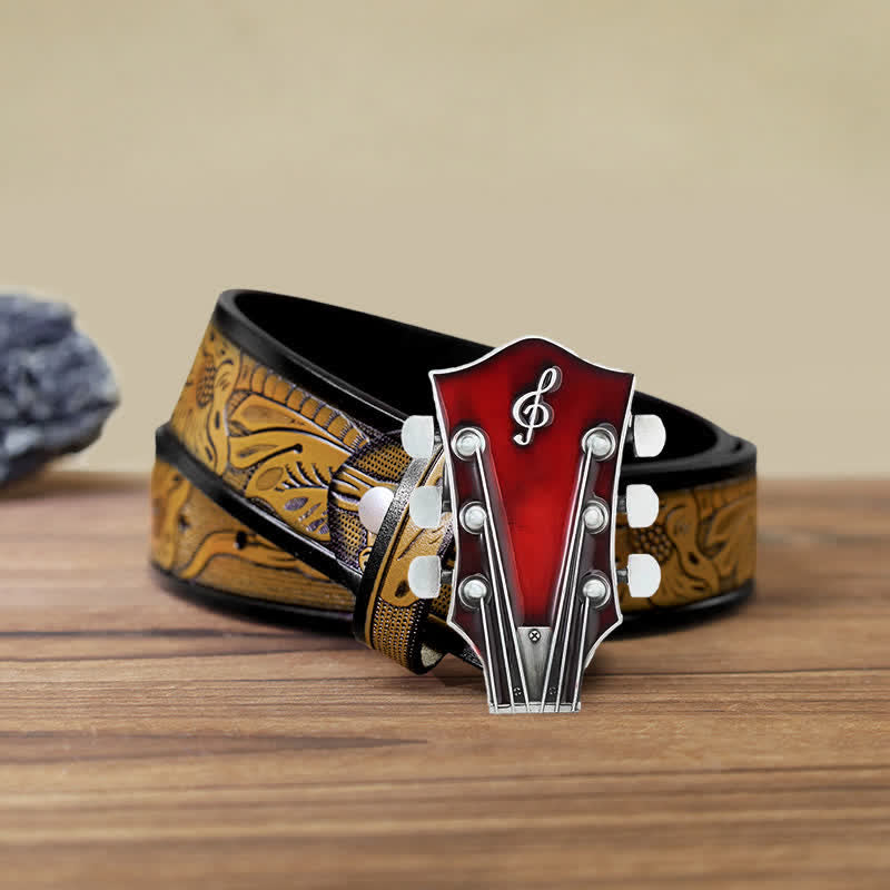 Ceinture en cuir avec boucle de tête de guitare musicale DIY pour homme