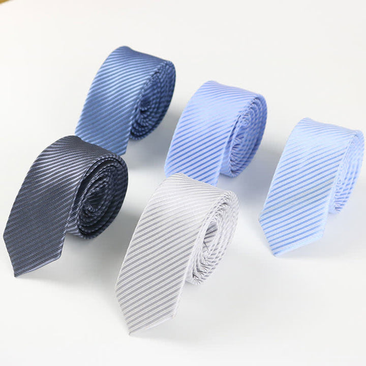 Cravate quotidienne en sergé gris bleu blanc uni pour homme 