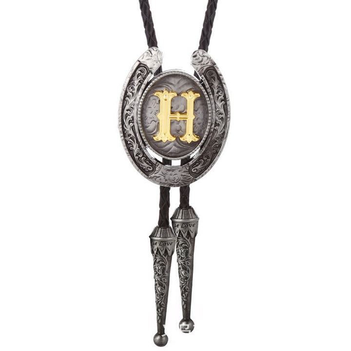 Cravate Bolo moderne avec initiales de A à Z en forme de fer à cheval de style occidental - Argent - H - image 38
