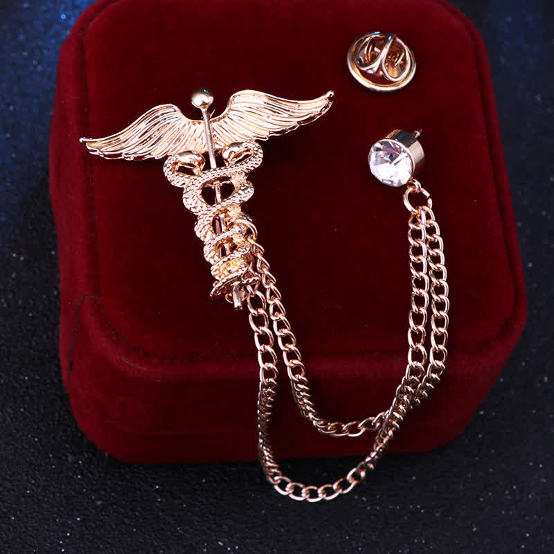 Broche en chaîne à double serpent caducée pour homme