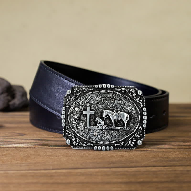 Ceinture en cuir à boucle de prière à genoux pour homme avec croix de cheval à faire soi-même