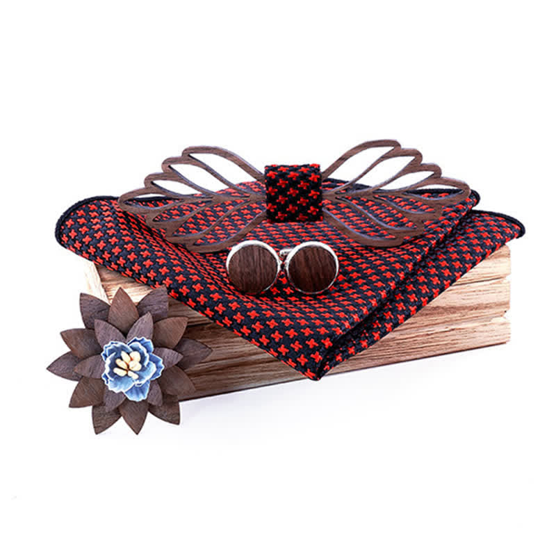 Lot de 4 nœuds papillon en bois en forme de feuilles creuses pour homme