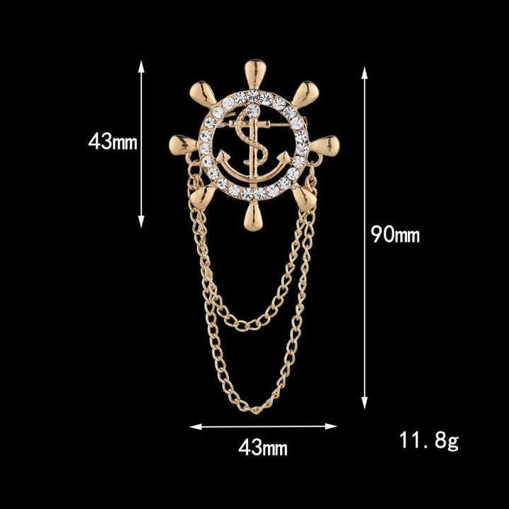 Broche pour homme représentant une chaîne d'ancre de roue de navire de la marine