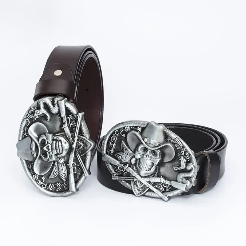 Ceinture en cuir pour homme avec tête de mort et armes croisées