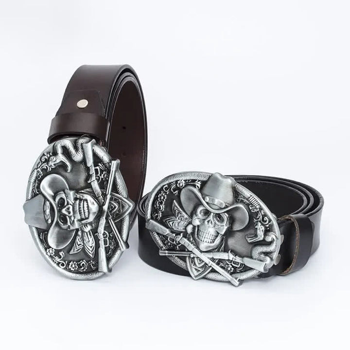 Ceinture en cuir pour homme avec tête de mort et armes croisées