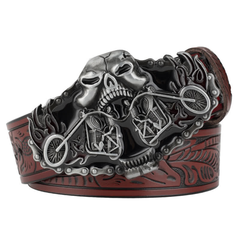 Ceinture en cuir gothique pour homme avec tête de fantôme de moto