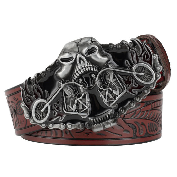 Ceinture en cuir gothique pour homme avec tête de fantôme de moto