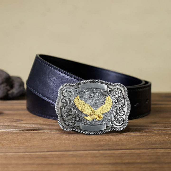 Ceinture en cuir à boucle animalière sculptée en or pour homme - Aigle - Ceinture en PU noir (40) - image 12