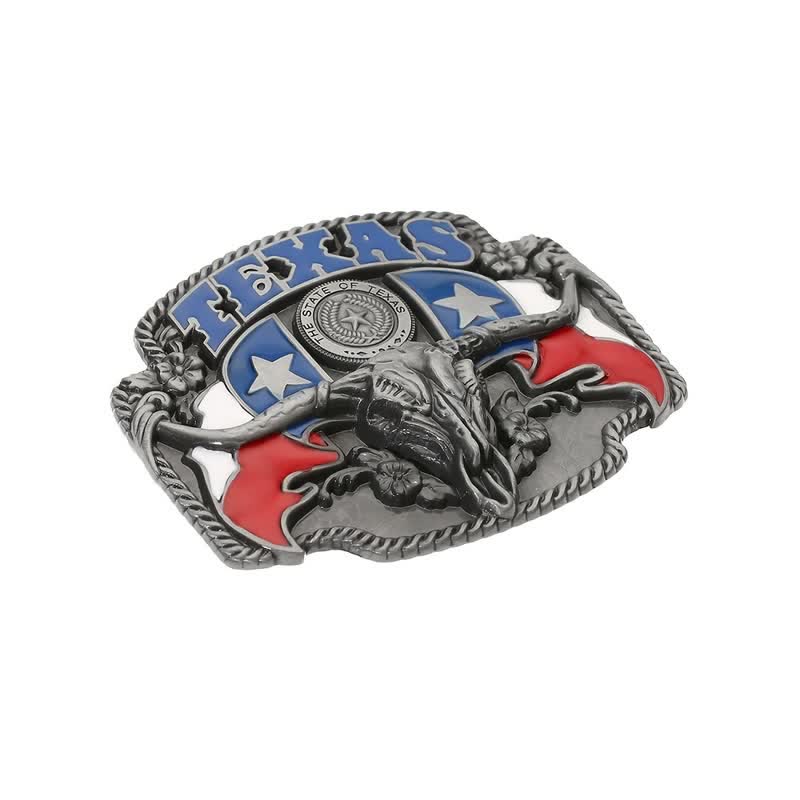 Ceinture en cuir à boucle pour homme avec drapeau du Texas Longhorn Bull