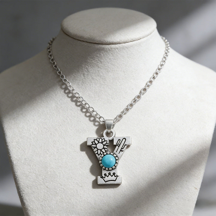 Collier vintage avec pendentif turquoise et initiale - Y - image 26