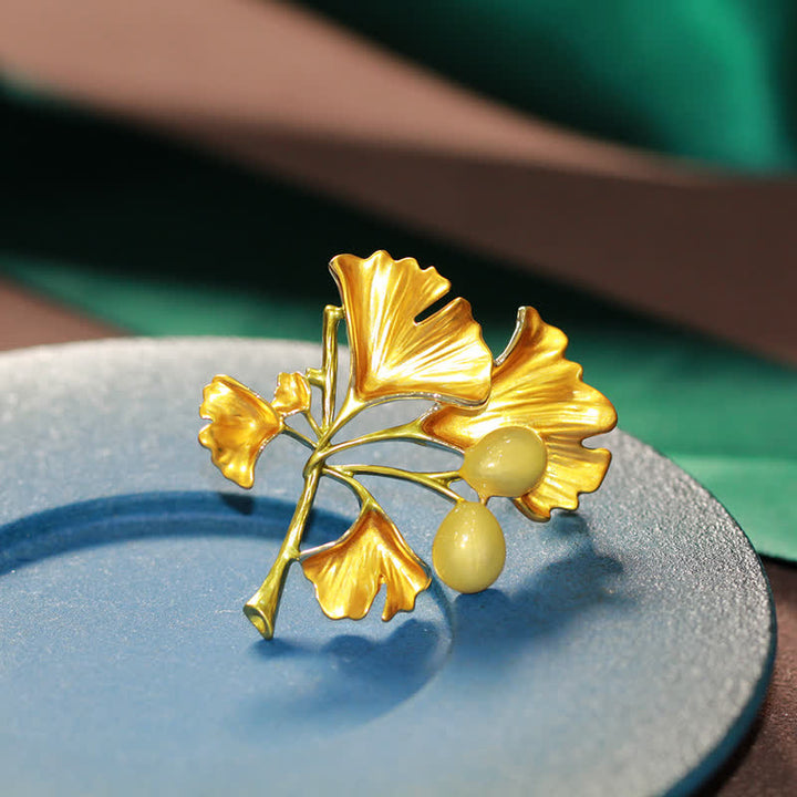 élégante Broche en feuille de ginkgo jaune pour femme