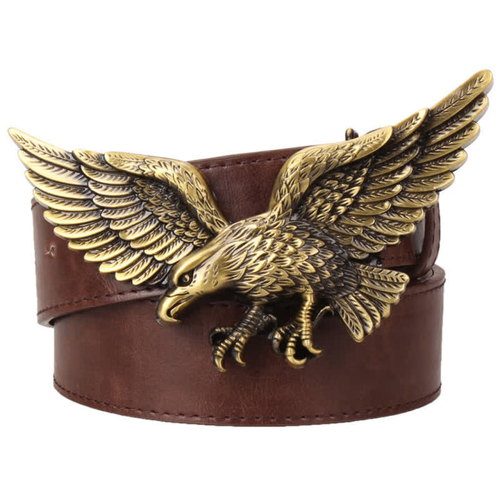 Ceinture en cuir à boucle pour homme avec motif d'aigle volant de grande taille