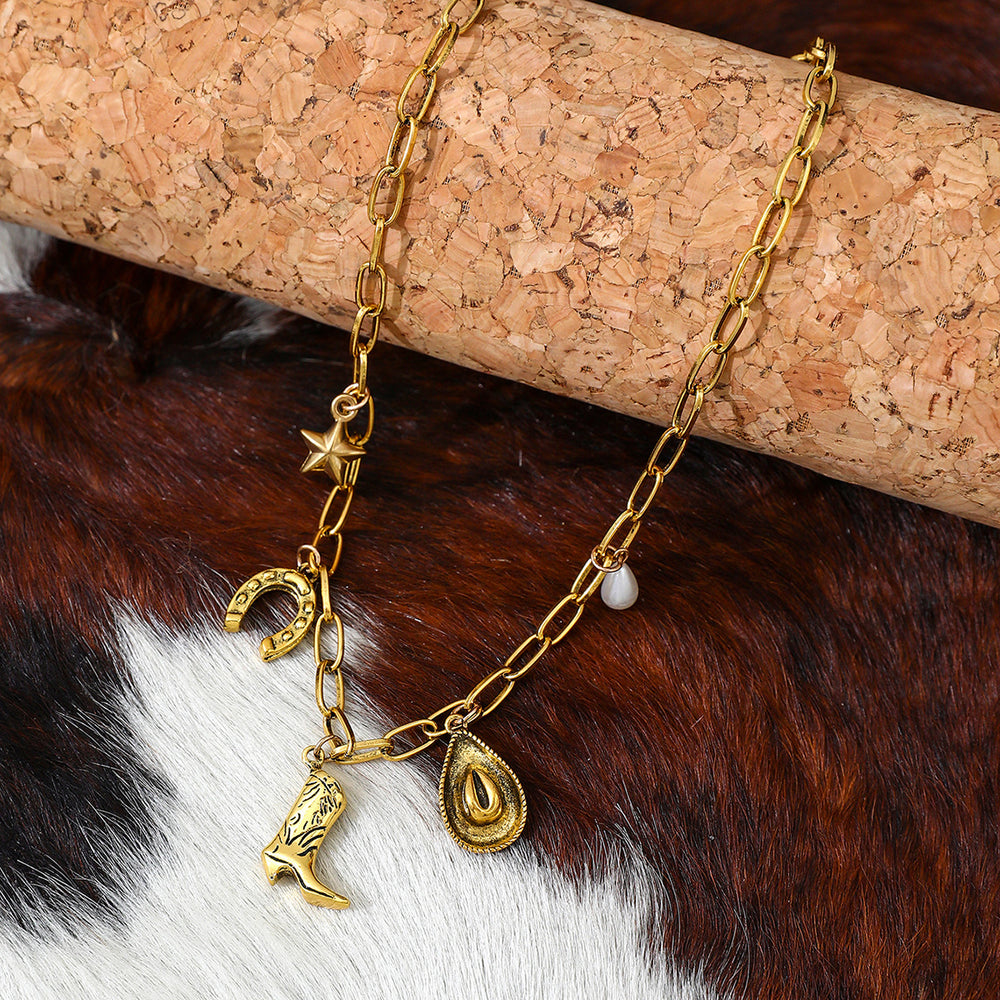Collier en métal pour femme sur le thème du cowboy occidental - Doré - image 2