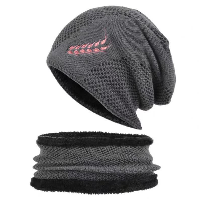 Lot de 2 bonnets et cache-cou brodés en blé